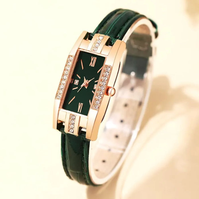 Fashion Diamond Square Watches Women Leather Quartz Watch Elegant Retro Womens Wrist Watch