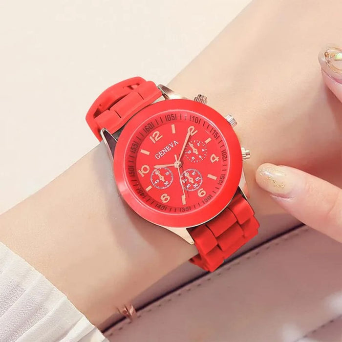 Fashion Women Watches Elegant Red Silicone Quartz Watch Luxury Ladies Clock For Girls