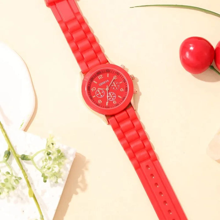 Fashion Women Watches Elegant Red Silicone Quartz Watch Luxury Ladies Clock For Girls