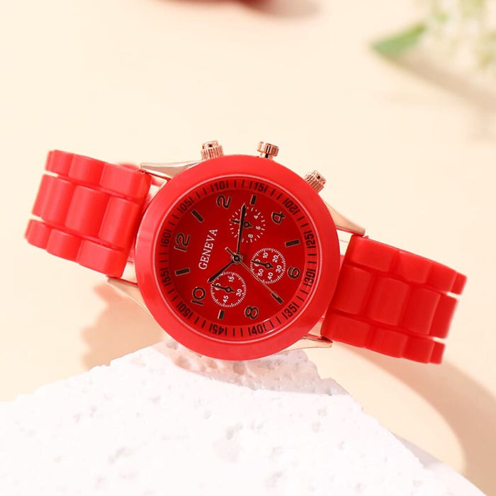 Fashion Women Watches Elegant Red Silicone Quartz Watch Luxury Ladies Clock For Girls