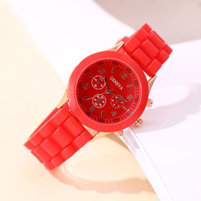 Fashion Women Watches Elegant Red Silicone Quartz Watch Luxury Ladies Clock For Girls