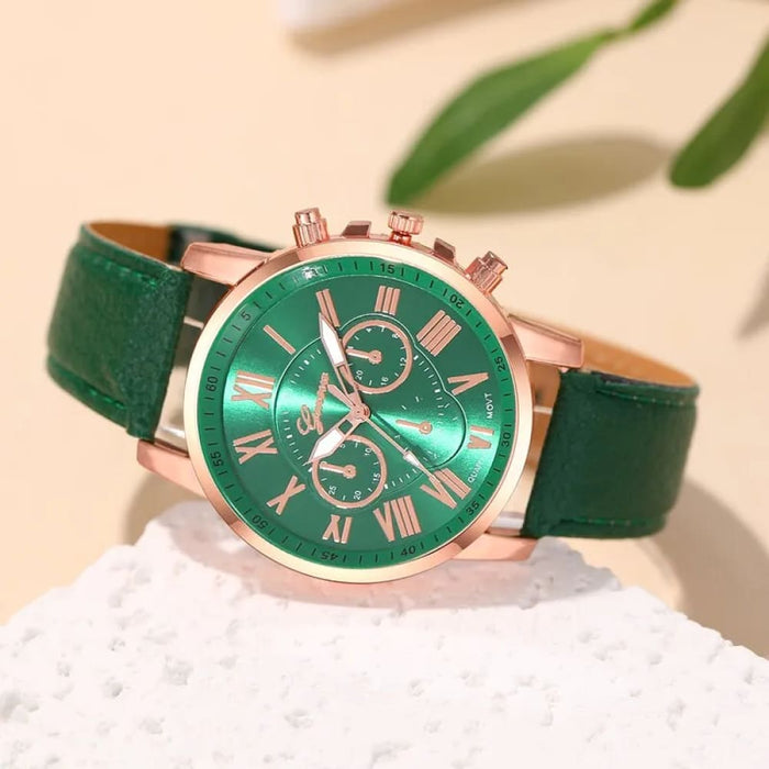 Fashion Women Watches Green Leather Quartz Wrist Watch For Women Bussiness Casual Watch