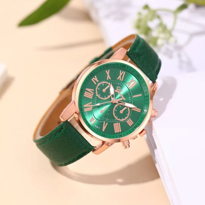 Fashion Women Watches Green Leather Quartz Wrist Watch For Women Bussiness Casual Watch