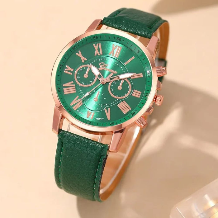 Fashion Women Watches Green Leather Quartz Wrist Watch For Women Bussiness Casual Watch