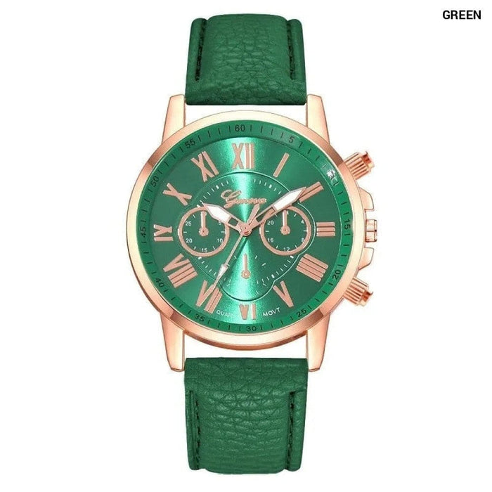 Fashion Women Watches Green Leather Quartz Wrist Watch For Women Bussiness Casual Watch