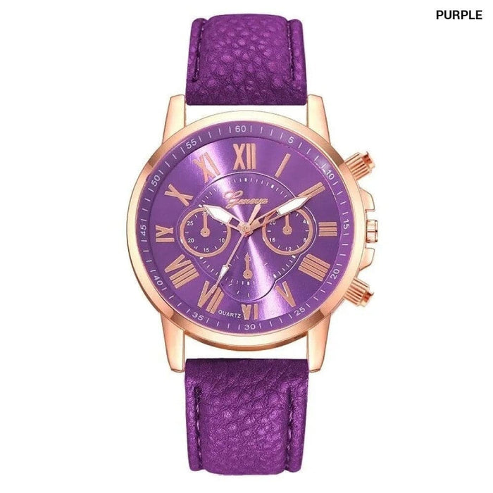 Fashion Women Watches Ladies Purple Leather Quartz Wrist