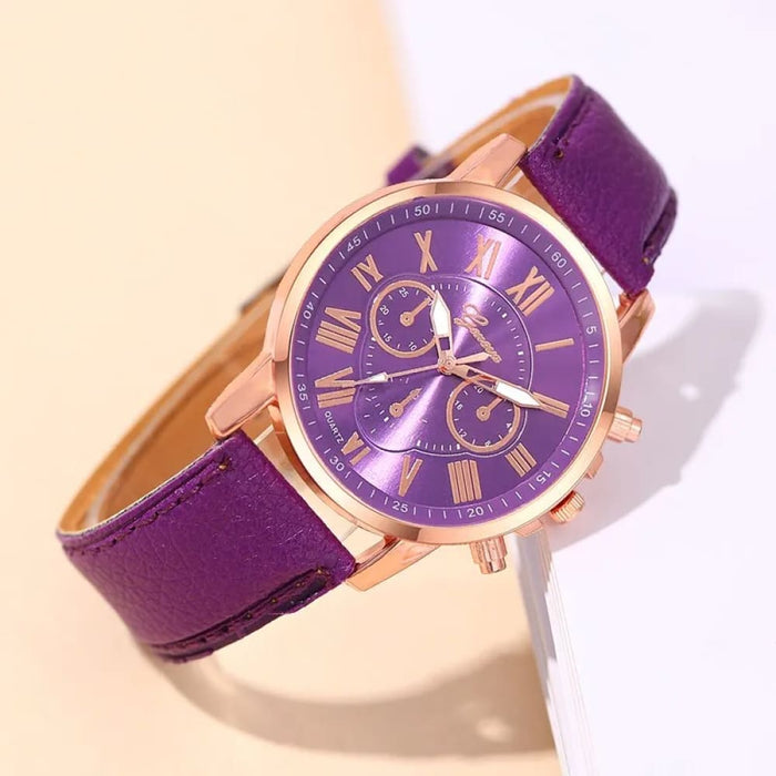 Fashion Women Watches Ladies Purple Leather Quartz Wrist