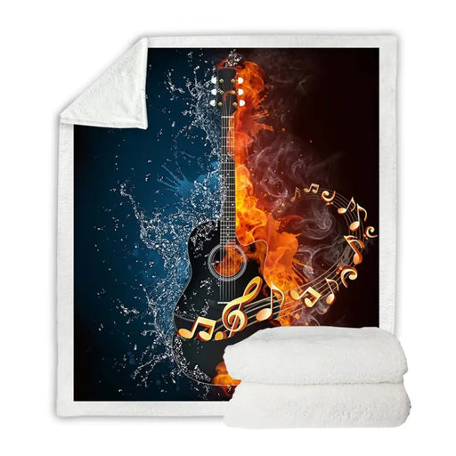 Fire And Water Sherpa Blanket Guitar Bass Plush Soft Throw