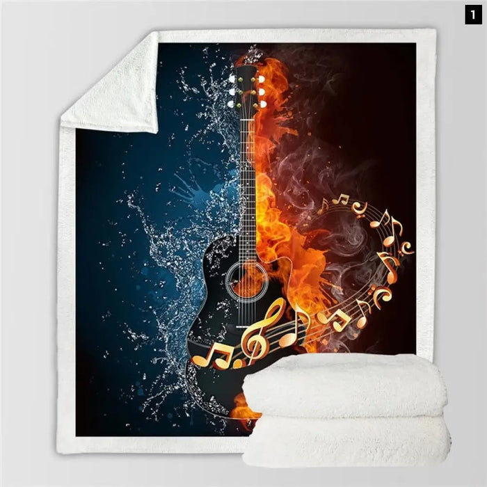 Fire And Water Sherpa Blanket Guitar Bass Plush Soft Throw