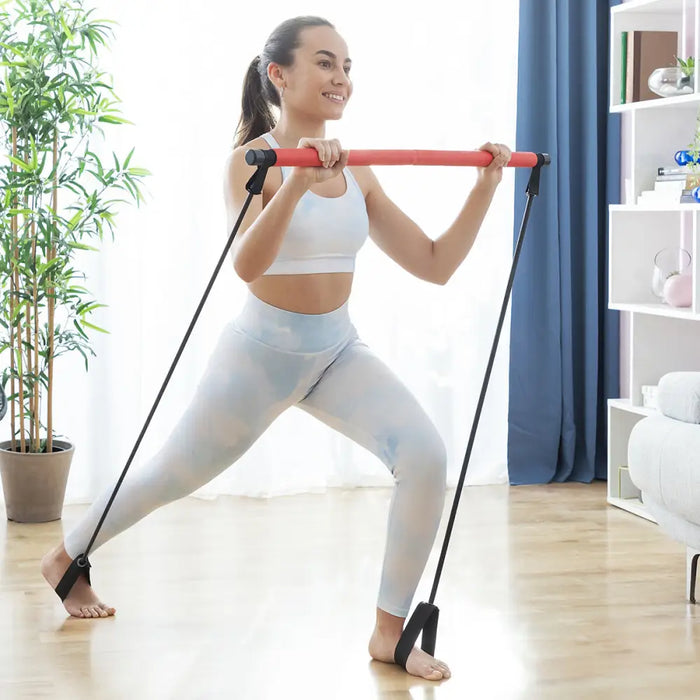 Fitness Bar With Resistance Bands And Exercise Guide Resibar