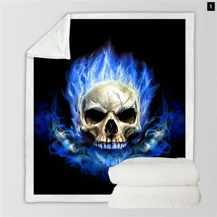 Flame Skull Collection Gothic Sherpa Blanket Plush Soft