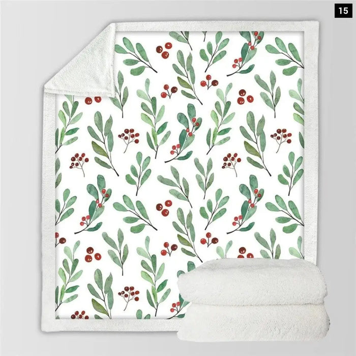 Flowers Sherpa Throw Blanket Leaves Red Green White