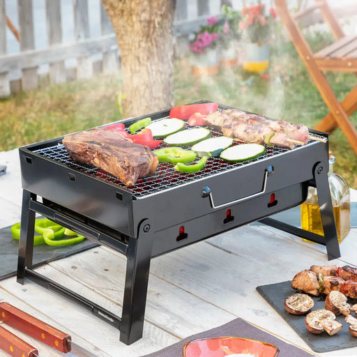 Folding Portable Barbecue For Use With Charcoal Bearbq