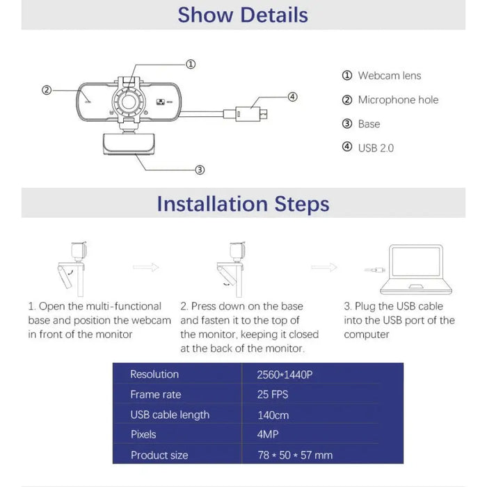 2k Full Hd 1080p Usb Autofocus Web Camera With Microphone