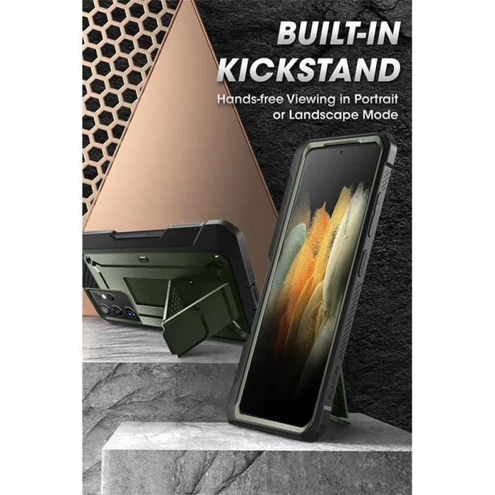 Full-Body Dual Layer Rugged Holster Kickstand Case With S Pen Slot For Samsung Galaxy S21 Ultra 5G