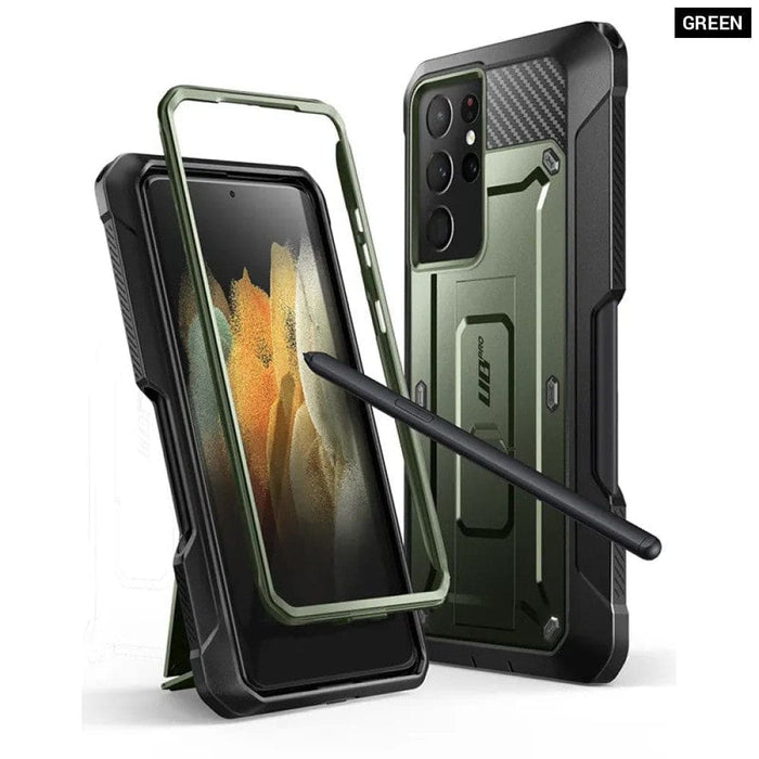 Full-Body Dual Layer Rugged Holster Kickstand Case With S Pen Slot For Samsung Galaxy S21 Ultra 5G