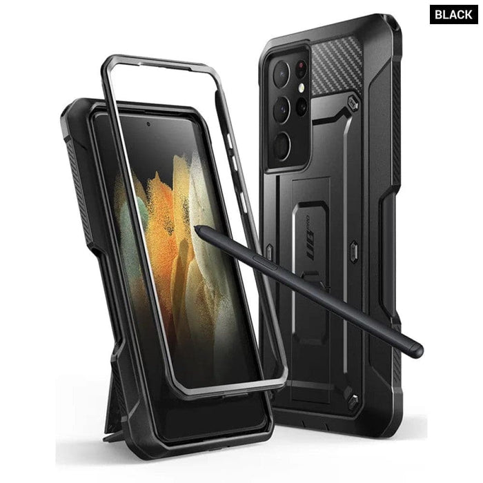 Full-Body Dual Layer Rugged Holster Kickstand Case With S Pen Slot For Samsung Galaxy S21 Ultra 5G