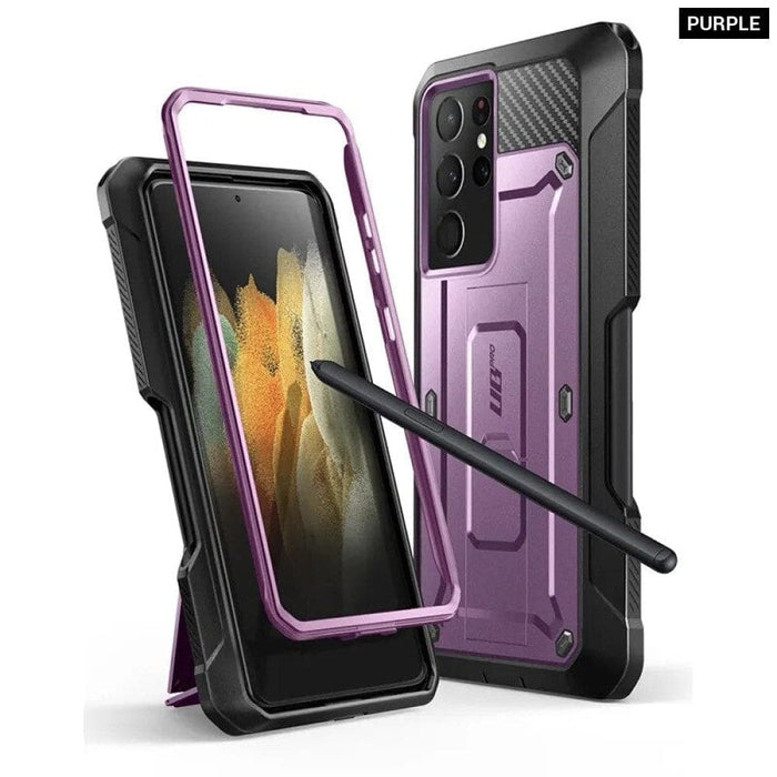 Full-Body Dual Layer Rugged Holster Kickstand Case With S Pen Slot For Samsung Galaxy S21 Ultra 5G