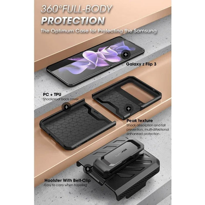 Full-Body Dual Layer Rugged Protective Case with Holster For Samsung Galaxy Z Flip 3 (2021 Release)