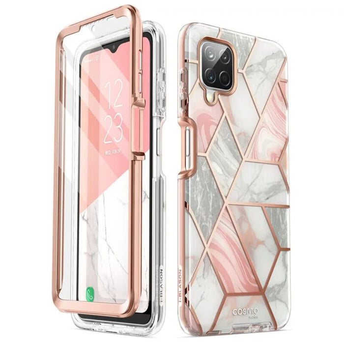 Full-Body Marble Rugged Cover With Built-in Screen Protector For Samsung Galaxy A12