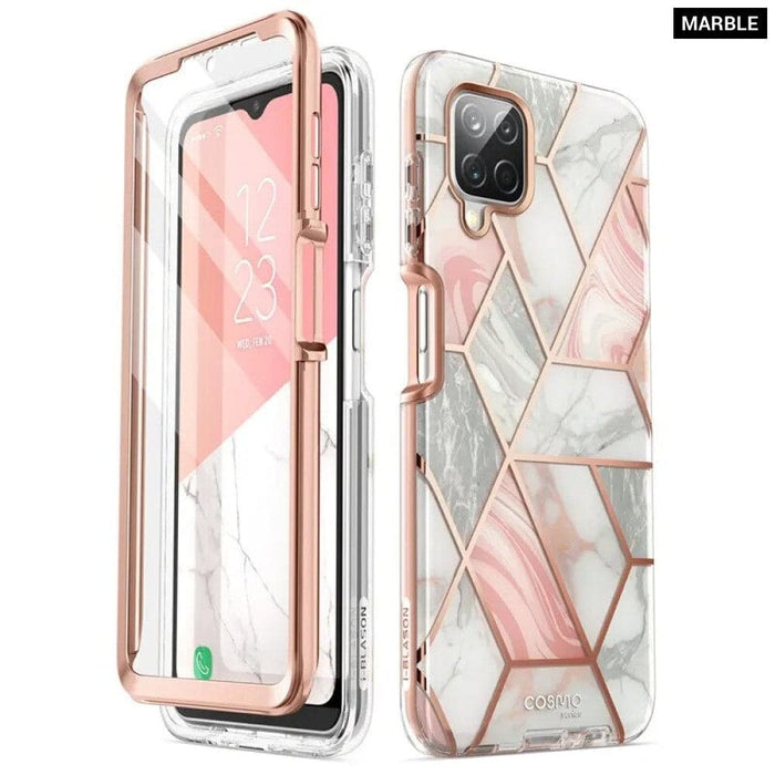 Full-Body Marble Rugged Cover With Built-in Screen Protector For Samsung Galaxy A12