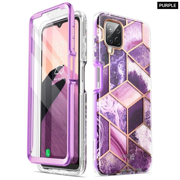 Full-Body Marble Rugged Cover With Built-in Screen Protector For Samsung Galaxy A12