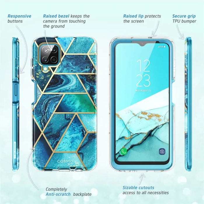 Full-Body Marble Rugged Cover With Built-in Screen Protector For Samsung Galaxy A12