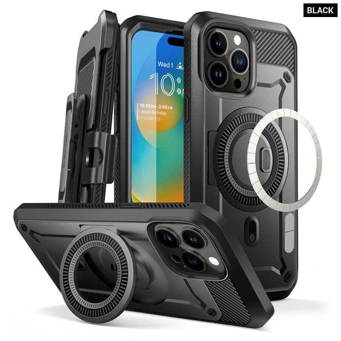 Full Body Rugged Case with Built-in Kickstand Screen Protector For iPhone 15 Pro Max