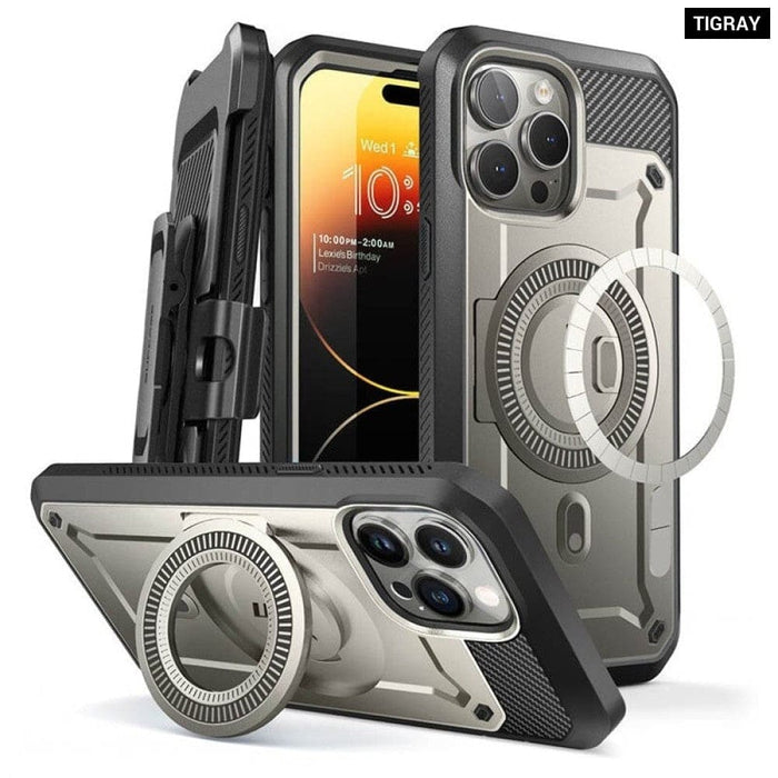 Full Body Rugged Case with Built-in Kickstand Screen Protector For iPhone 15 Pro Max