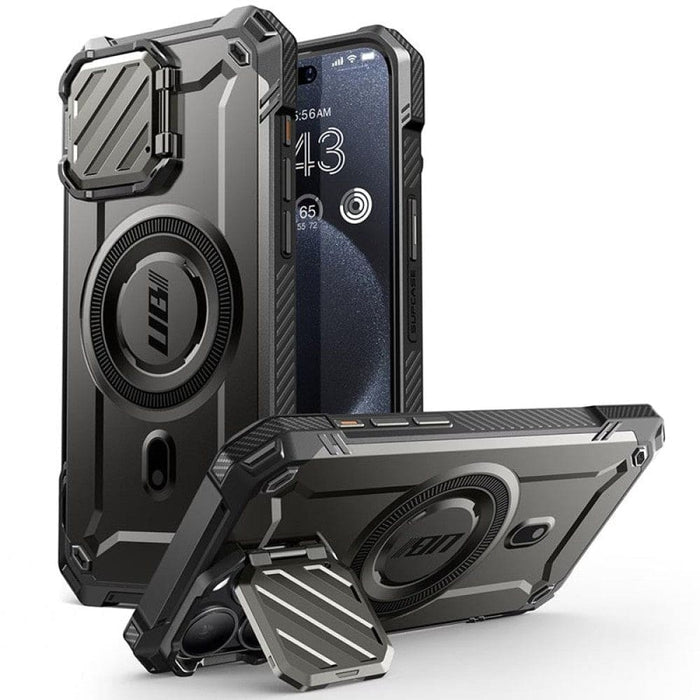 Full Body Rugged Case with Camera Cover & Built-in Kickstand For iPhone 15 Pro