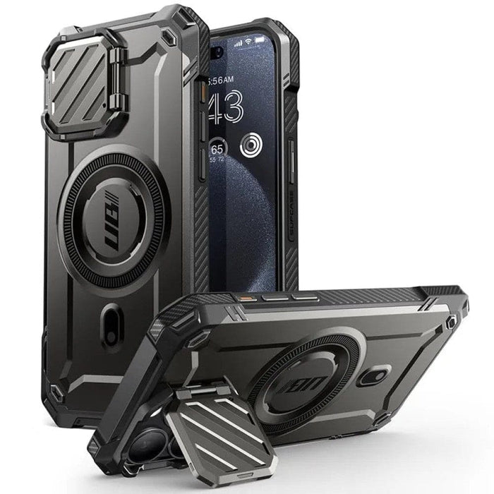 Full Body Rugged Case with Camera Cover & Built-in Kickstand For iPhone 15 Pro Max