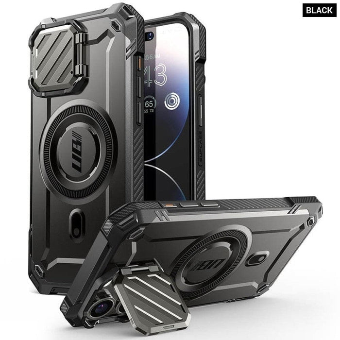 Full Body Rugged Case with Camera Cover & Built-in Kickstand For iPhone 15 Pro Max