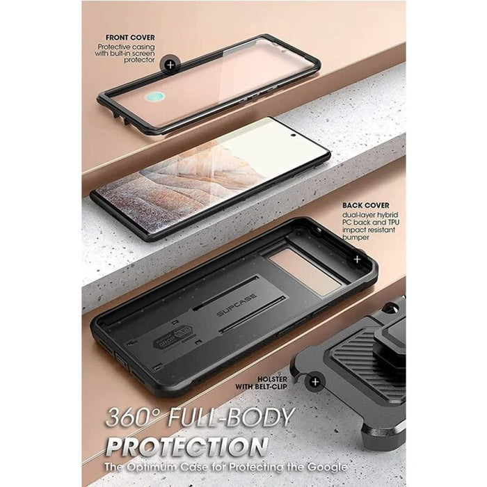 Full-Body Rugged Holster & Kickstand Case with Built-in Screen Protector For Google Pixel 6 Pro