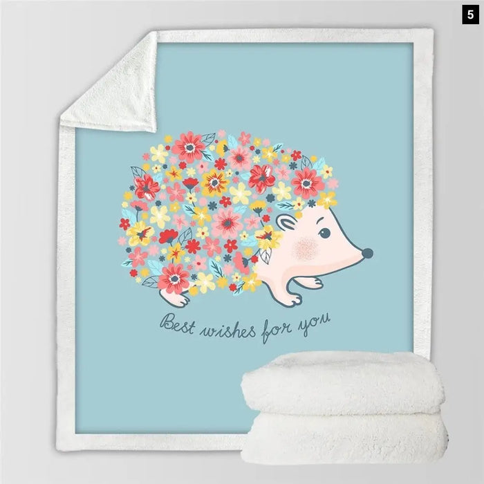 Hedgehog Throw Blanket Rainbow Plush Bedspread Floral