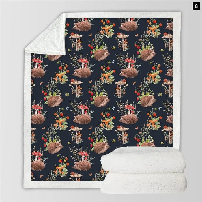 Hedgehog Throw Blanket Rainbow Plush Bedspread Floral