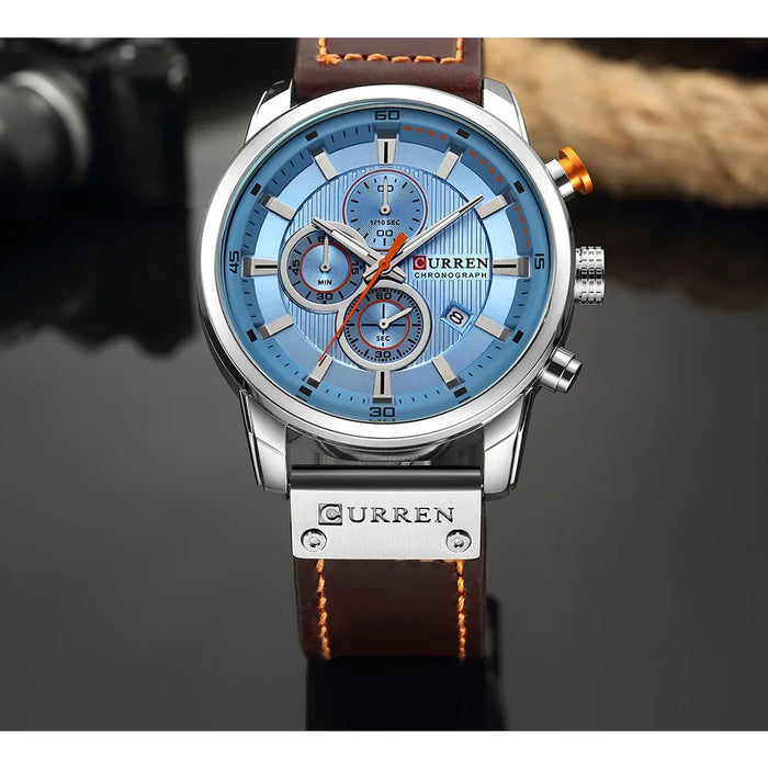 High Quality Leather Strap Chronograph Quartz Wristwatch For Men