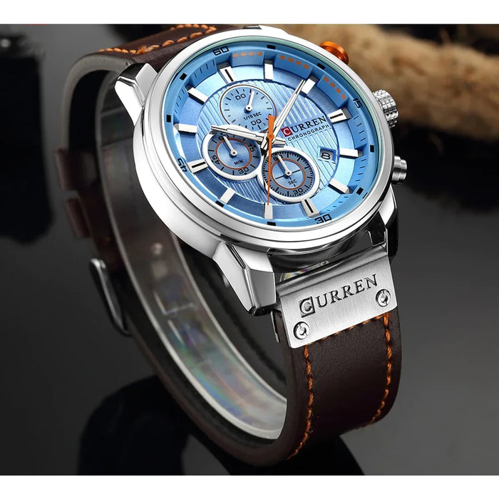 High Quality Leather Strap Chronograph Quartz Wristwatch For Men