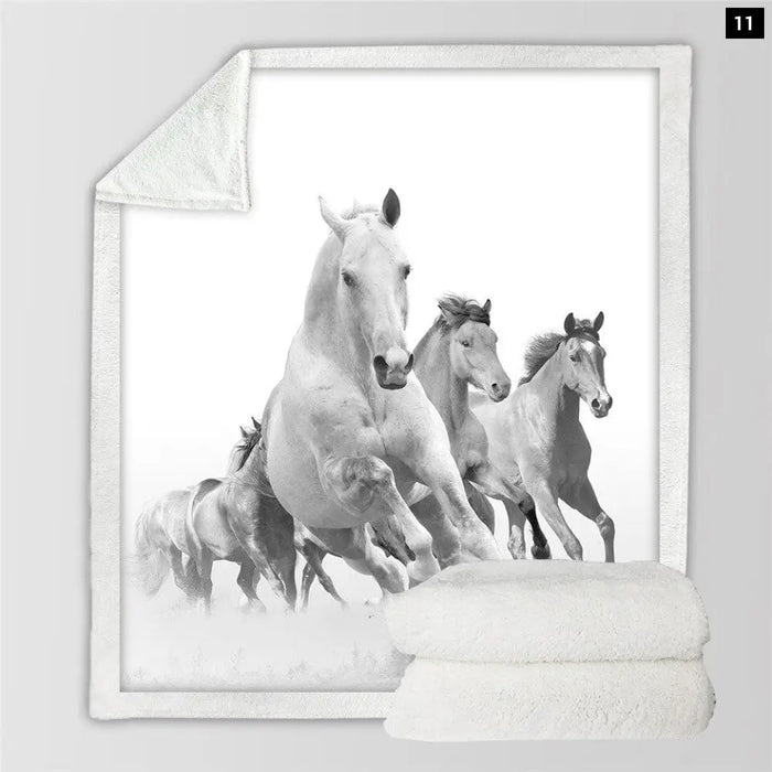 Horses Sherpa Throw Blanket3d Dusty Lightning Printed