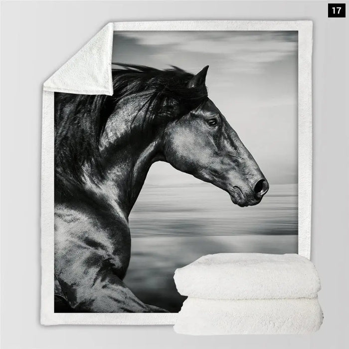 Horses Sherpa Throw Blanket3d Dusty Lightning Printed