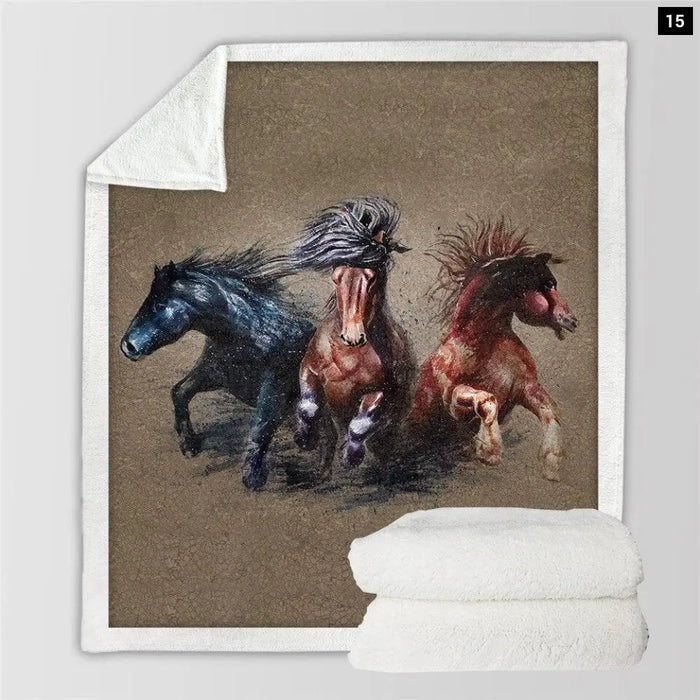 Horses Sherpa Throw Blanket3d Dusty Lightning Printed