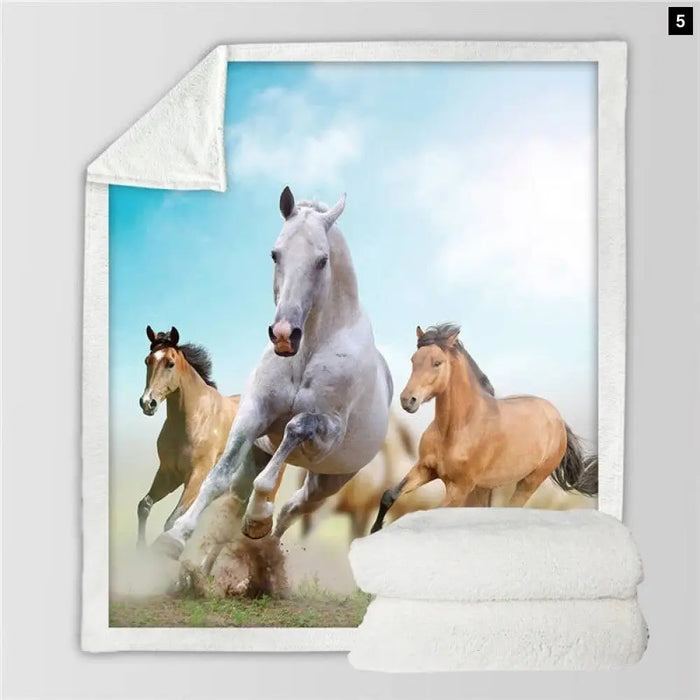 Horses Sherpa Throw Blanket3d Dusty Lightning Printed