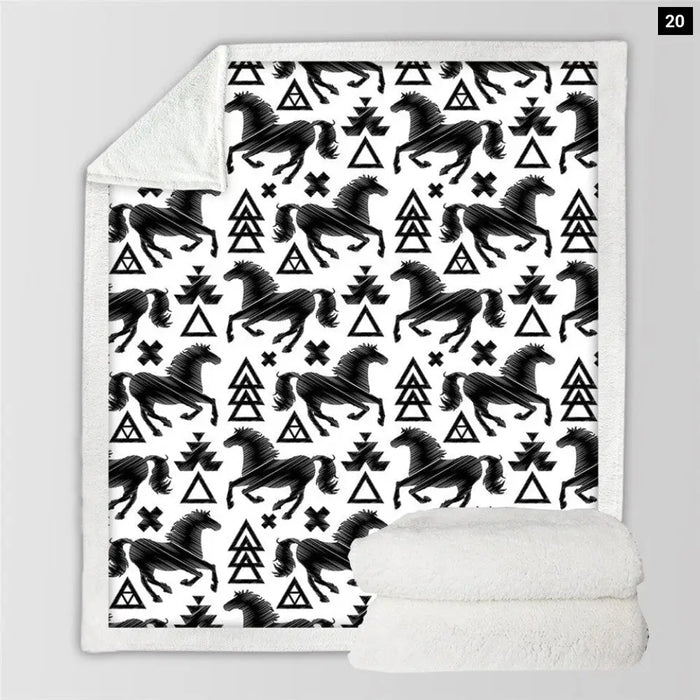 Horses Sherpa Throw Blanket3d Dusty Lightning Printed