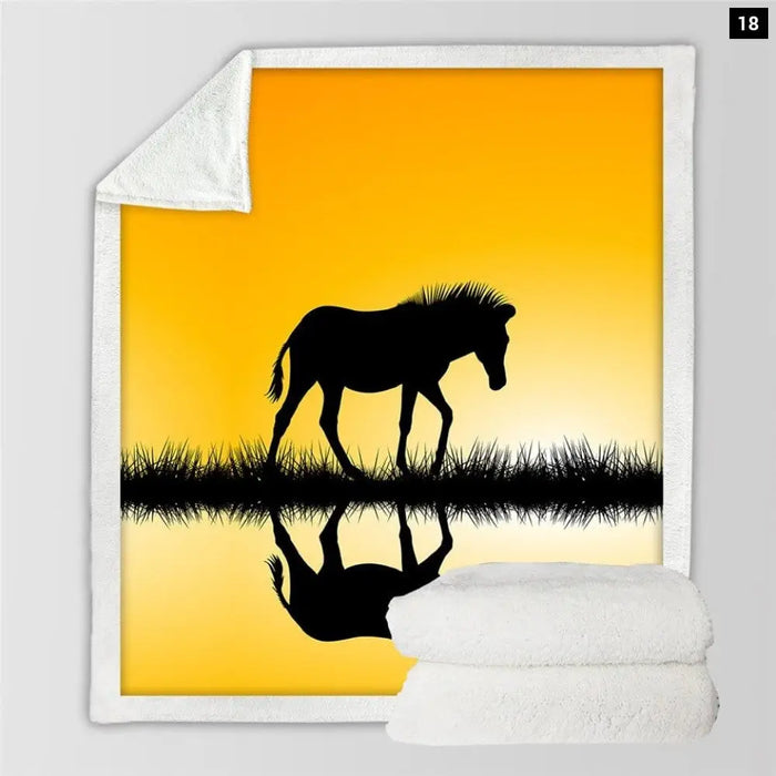 Horses Sherpa Throw Blanket3d Dusty Lightning Printed