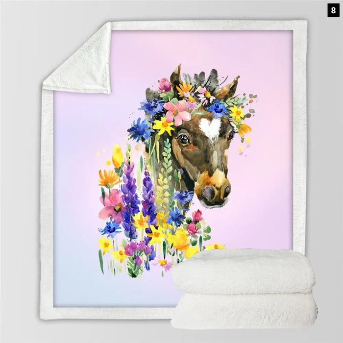 Horses Sherpa Throw Blanket3d Dusty Lightning Printed