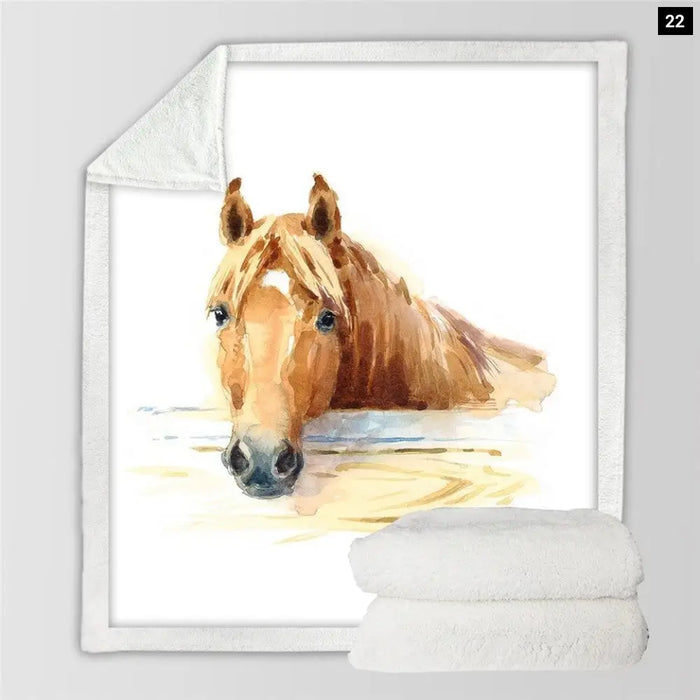 Horses Sherpa Throw Blanket3d Dusty Lightning Printed