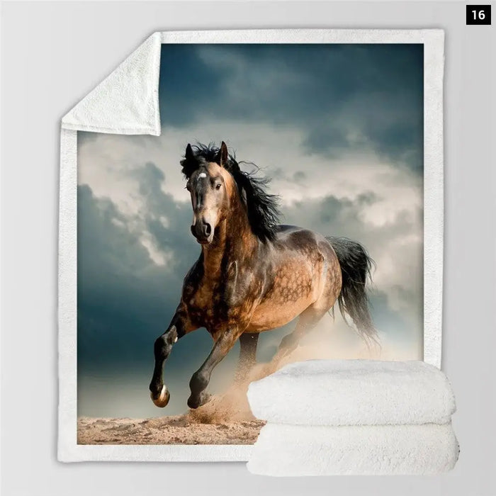 Horses Sherpa Throw Blanket3d Dusty Lightning Printed