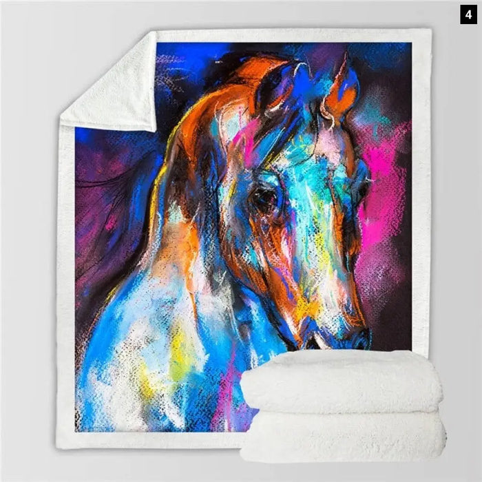 Horses Sherpa Throw Blanket3d Dusty Lightning Printed