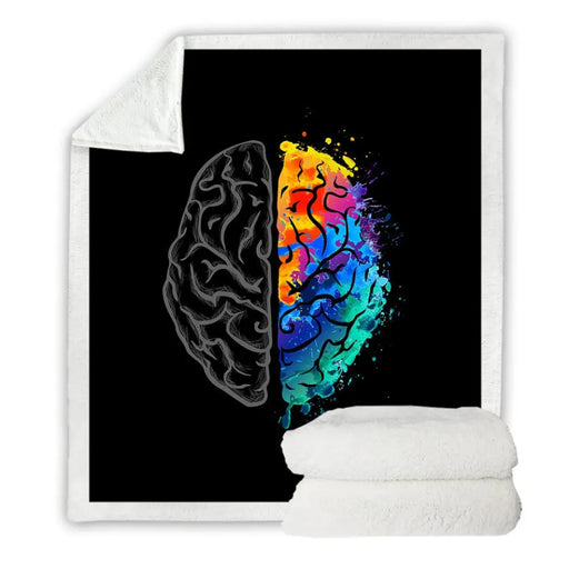 Human Brain Bed Blanket Watercolor Throw Rainbow Colorful
