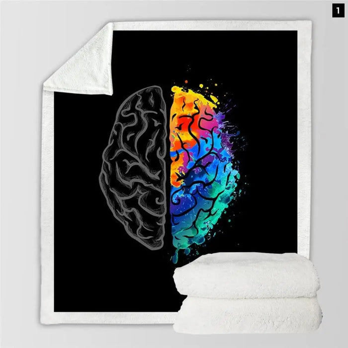 Human Brain Bed Blanket Watercolor Throw Rainbow Colorful