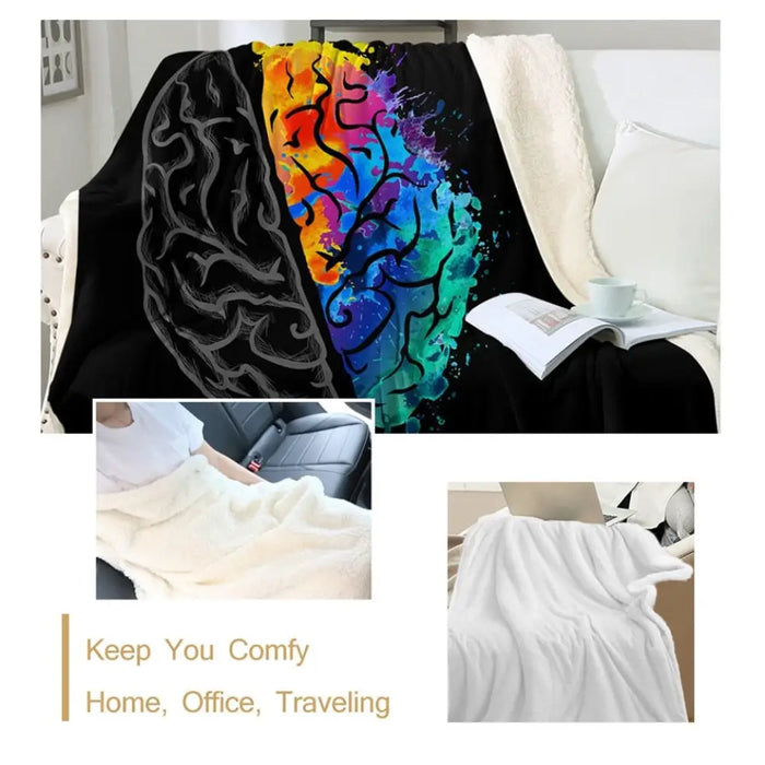 Human Brain Bed Blanket Watercolor Throw Rainbow Colorful